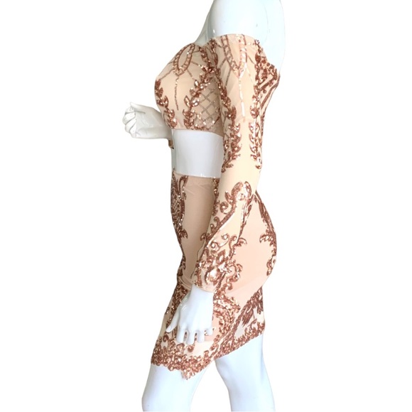 LUST & LUXE ROSE GOLD SEQUIN BROCADE TWO PIECE SET. WOMEN’S SIZE SMALL - Picture 4 of 10